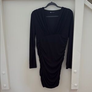 Zara Black Long Sleeve Ruched Dress
